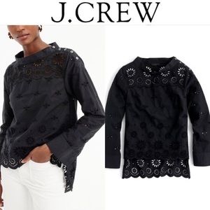 J Crew Funnel Neck Black Eyelet Top-Size 2